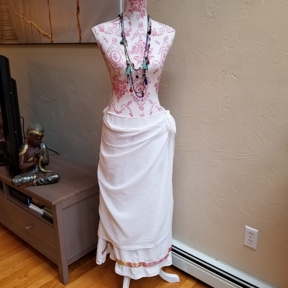 Rainbow Gipsy white cotton maxi skirt with detail